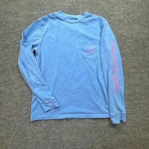 Vineyard Vines T-Shirt Mens Small Blue Whale Logo Long Sleeve Pocket Tee